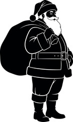 Santa claus silhouette carrying a gift sack for christmas holiday