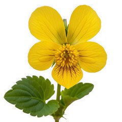 Beautiful yellow violet flower with green leaves isolated on transparent background