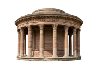 Ancient sandstone monument with columns isolated PNG, historical architecture on transparent background for design and educational purposes