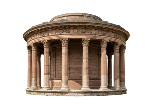 Ancient sandstone monument with columns isolated PNG, historical architecture on transparent background for design and educational purposes