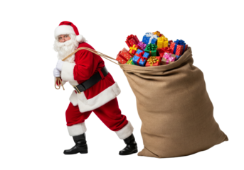 Santa Clause with big gif‌t bag isolated on white