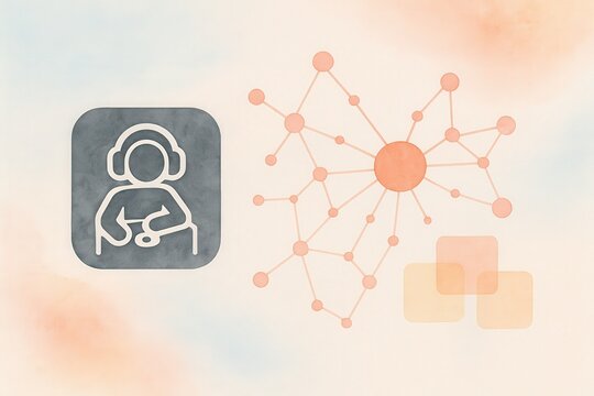 Abstract visualization of digital interaction showcasing a silhouette of a person with headphones engaged in connectivity and networked relationships illustrating online collaboration dynamics