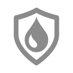 Waterproof or rust-proof drop with shield. Rustproof or water proof vector icon label.