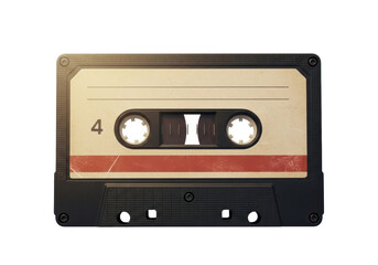 Retro audio cassette tape isolated PNG, vintage music storage device with number 4 and red stripe on transparent background