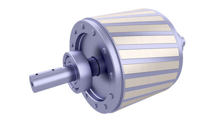 AC Induction Motor Rotor - Squirrel Cage Rotor. Side view with visible front. 3D rendering isolated on white background. Ideal for professionals, educational, engineering, and industrial design.