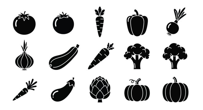 Fresh garden vegetables and produce in a simple black and white style