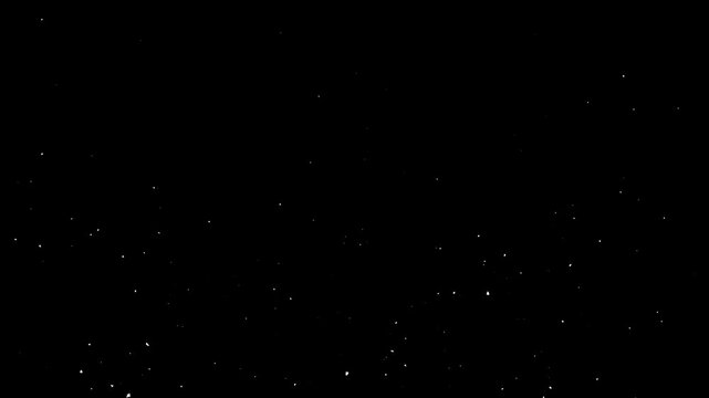 Snow or Dust Falling Isolated Background. Dust particals flying against black background. Snowflakes overlay transparent background with alpha channel. fire embers Particles 4k, Flying embers dot loop