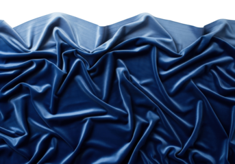 Luxurious blue velvet fabric texture isolated PNG, elegant draped textile with soft folds for fashion design and backgrounds