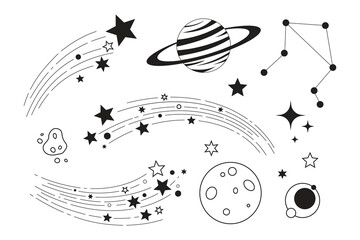 Celestial Icons and Star Trails Vector Illustration