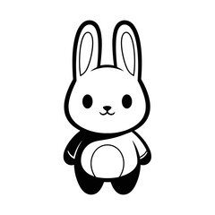 Cute black and white cartoon bunny character illustration with large ears on a white background.
