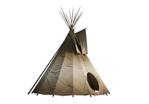 Teepee tent PNG isolated on transparent background, Native American conical dwelling for camping and historical reenactment