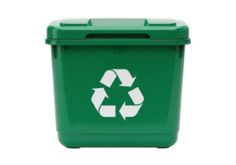 Green recycling bin PNG isolated on transparent background, container for waste sorting and environmental protection