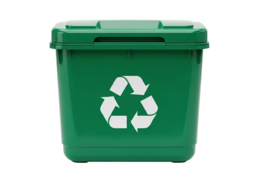 Green recycling bin PNG isolated on transparent background, container for waste sorting and environmental protection