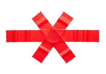 Red masking tape cross isolated PNG, adhesive strips for blocking, censorship, or marking on transparent background