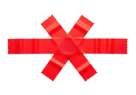 Red masking tape cross isolated PNG, adhesive strips for blocking, censorship, or marking on transparent background