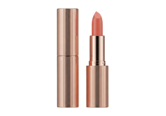 Elegant peach lipstick isolated PNG on transparent background, beauty product for makeup artists and cosmetic brands