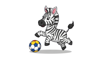Cute cartoon zebra playing soccer isolated PNG with Transparent Background