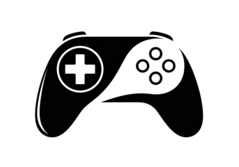 Modern gamepad controller isolated PNG, black and white gaming console device for video games and entertainment on transparent background