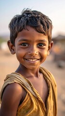 Young Boy with a Radiant Smile Capturing Childhood Innocence in a Warm Outdoor Setting.