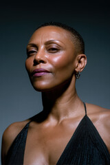 Mature black woman wearing a halter top