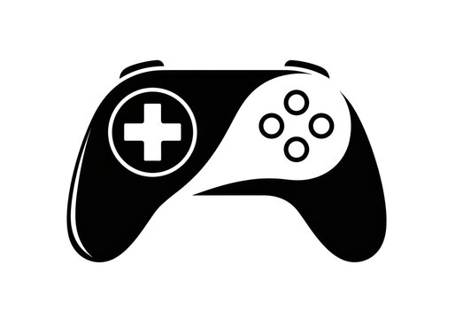 Modern gamepad controller isolated PNG, black and white gaming console device for video games and entertainment on transparent background