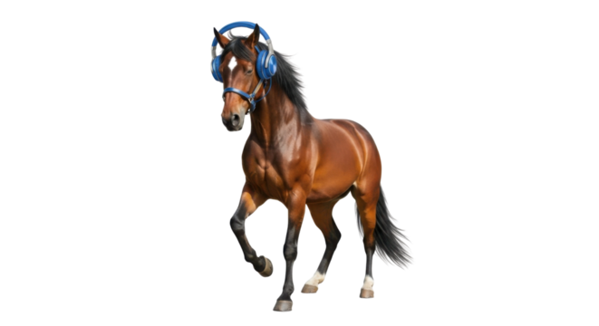 Brown horse with headphones isolated PNG with Transparent Background