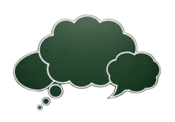 Green chalkboard speech bubble PNG isolated on transparent background, thought cloud for education and communication use