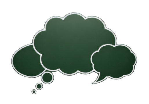 Green chalkboard speech bubble PNG isolated on transparent background, thought cloud for education and communication use