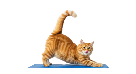Fototapeta premium Orange tabby cat doing the yoga pose isolated PNG with Transparent Background