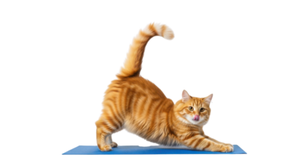 Orange tabby cat doing the yoga pose isolated PNG with Transparent Background