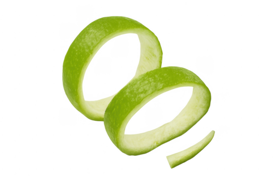 Swirling lime peel zest on transparent background
