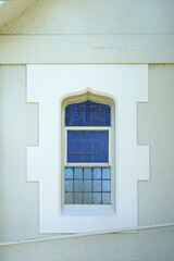 Window of the Methodist church hall in the town of Rangiora, Canterbury, New Zealand