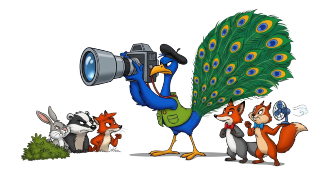 Peacock photographing a group of animals isolated PNG with Transparent Background