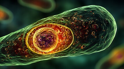 Magnified View of a Single Cell with Vibrant Colors and Intricate Details in a Microscopic World