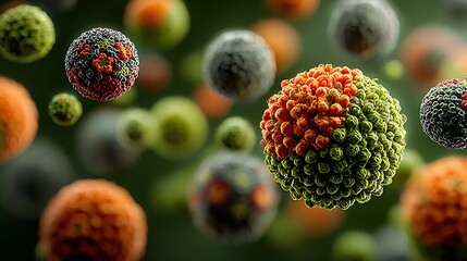 Colorful Microbial Life Forms in a Stunning 3D Representation of Cells and Microorganisms in Nature