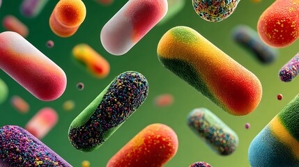Colorful Abstract Representation of Bacteria or Microorganisms on a Gradient Background