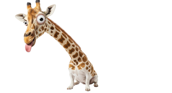Funny dog giraffe hybrid animal with tongue sticking out isolated PNG with Transparent Background