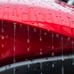 Macro Shot of Water Droplets Sliding on Clean Motorbike Fuel Tank