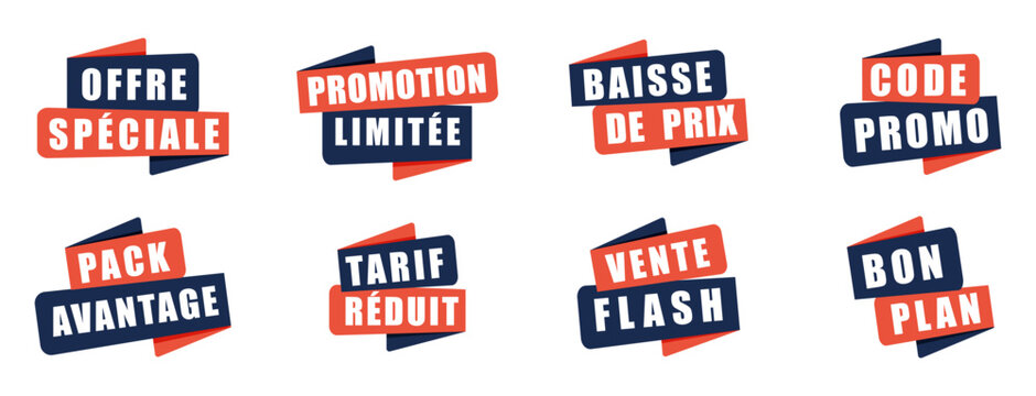 Badges promotionnels vectoriels &ndash; Offres sp&eacute;ciales, r&eacute;ductions et ventes flash - Stickers design moderne