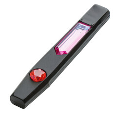 Red jewel pen with pink crystal light on black background Pocket gem pen Luxury lifestyle Close up