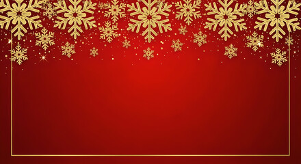 Luxury Golden Snowflakes Border on Dark Red Background for Christmas and Winter Holiday