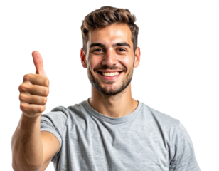 Man giving thumbs up isolated on white background, transparent PNG