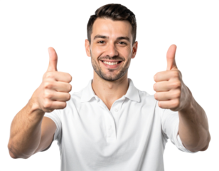 Man with thumbs up gesture isolated on white background, transparent PNG