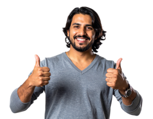 Man with thumbs up gesture isolated on white background, transparent PNG