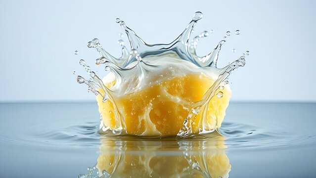 hygroscopic. A water-soaked sponge expanding with reflective surface and droplets. STEM education sheets, lab safety posters, designed for STEM education and laboratory safety posters.