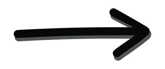 Hand-drawn brush stroke 3D Arrow. Black Arrow with shadow effect.