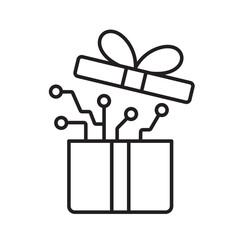 A vector icon representing a smart gift box enhanced with AI circuits, created in line style with editable stroke