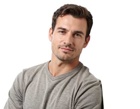 Handsome man portrait isolated on white background, transparent PNG