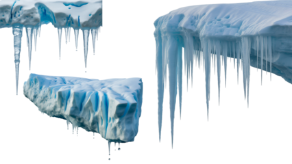 Majestic ice formations with sharp icicles, perfect for conveying winter's chill, climate change concepts, or arctic landscapes, adding a touch of frozen beauty to any design or presentation