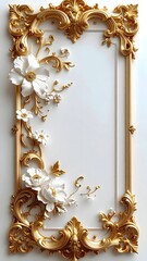 Artistic rococo style frame with elegant floral golden highlights high resolution picture